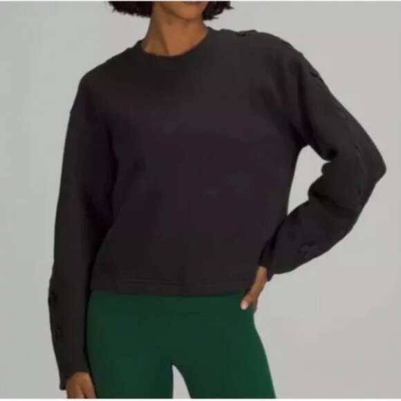 Lululemon Braided Sleeve Pullover Sweatshirt Crew Neck Athleisure Black 6 - Picture 1 of 9